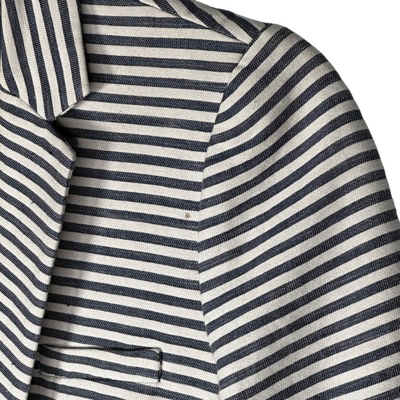 MADEWELL Striped One Button Blazer Navy Blue / White Size 0 Cotton Linen Blend - Picture 7 of 13